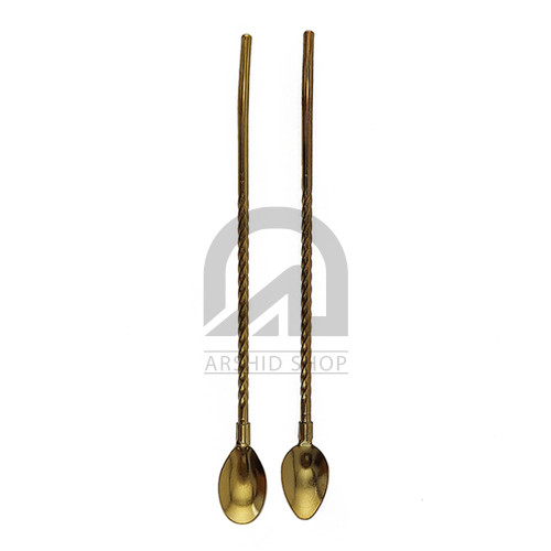 قاشق شربت خوری نی دار طلایی 6 عددی فرچه دار