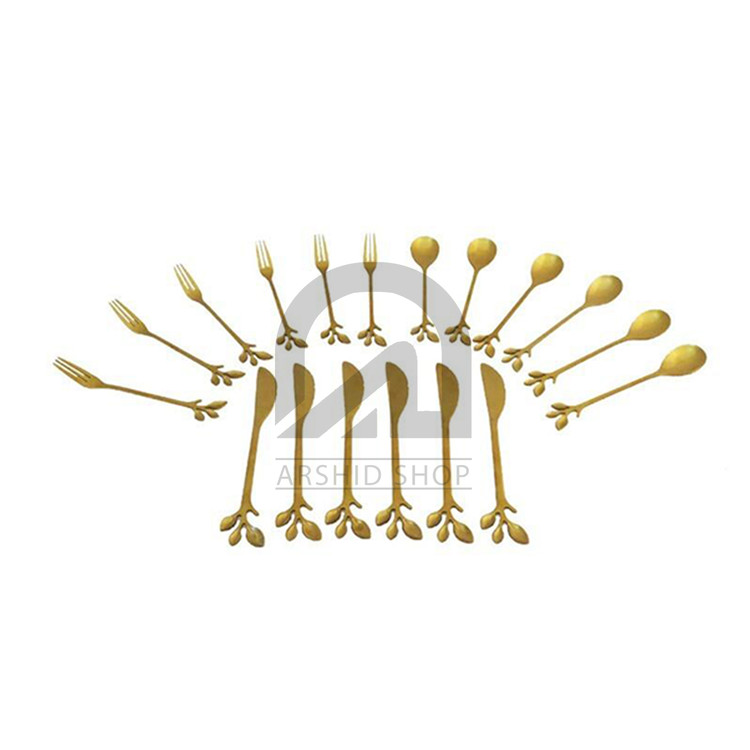 ست صبحانه خوری طلایی طرح برگ مجموعه 18 عددی