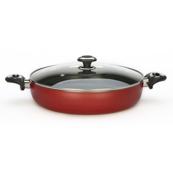 تابه دو دسته درب دار زرساب مدل گرانیتا سایز 32 GT232 زرشکی